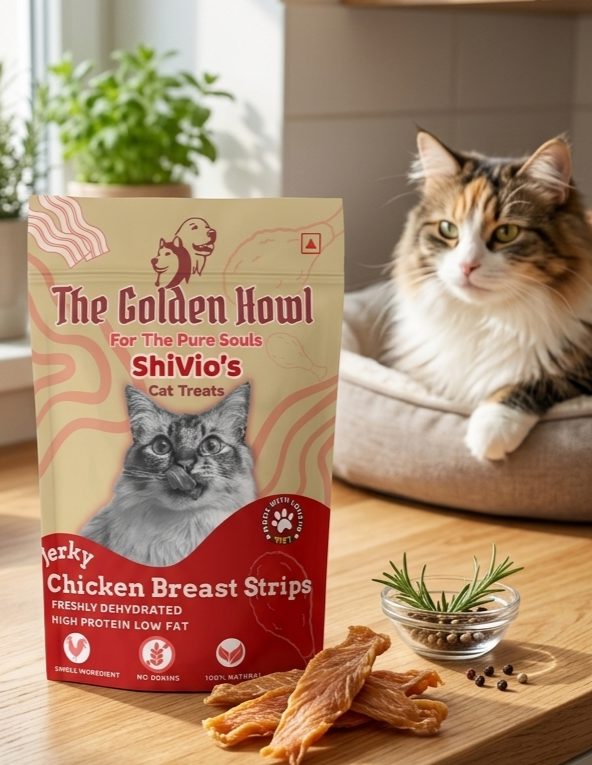 The Golden Howl ShiVio's Premium Dehydrated Chicken Jerky Cat Treats – 100% Natural, Single-Ingredient, High-Protein, Grain-Free Healthy Cat Snacks
