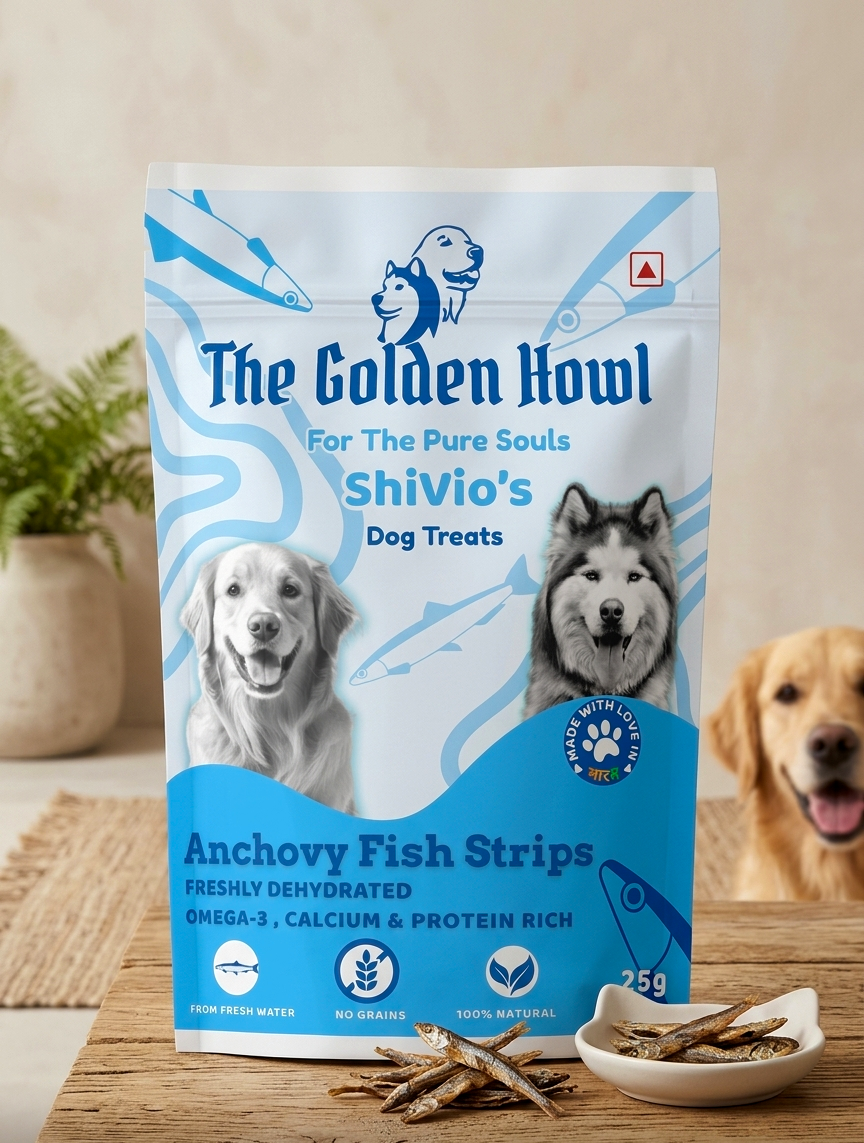 The Golden Howl ShiVio's Dehydrated Anchovy Fish Strips Dog Treats (50g) | 100% Natural, Grain-Free, Omega-3 & Calcium Rich Premium Puppy & Dog Training Snacks